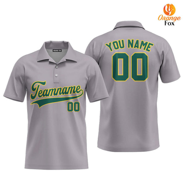 Custom Gray Kelly Green Gold Custom Polo Shirt For Men