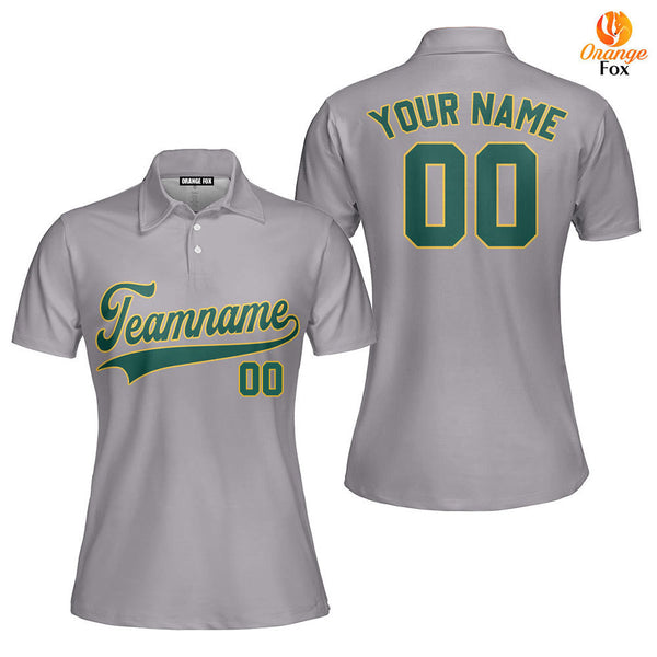 Custom Gray Kelly Green Gold Custom Polo Shirt For Women