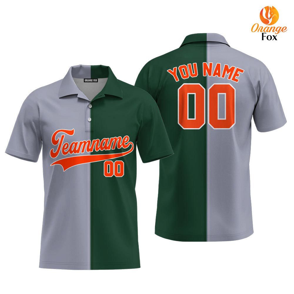 Custom Gray Kelly Green Orange Split Fashion Custom Polo Shirt For Men