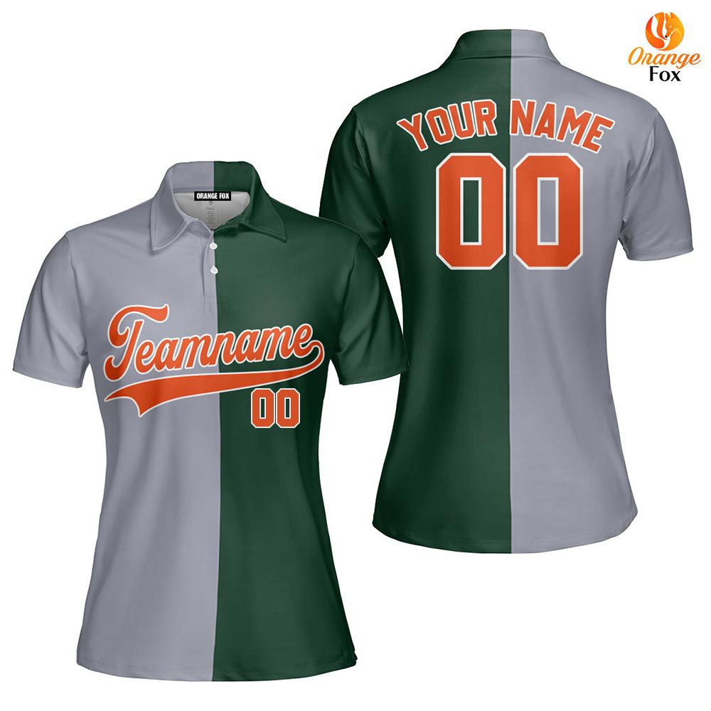 Custom Gray Kelly Green Orange Split Fashion Custom Polo Shirt For Women