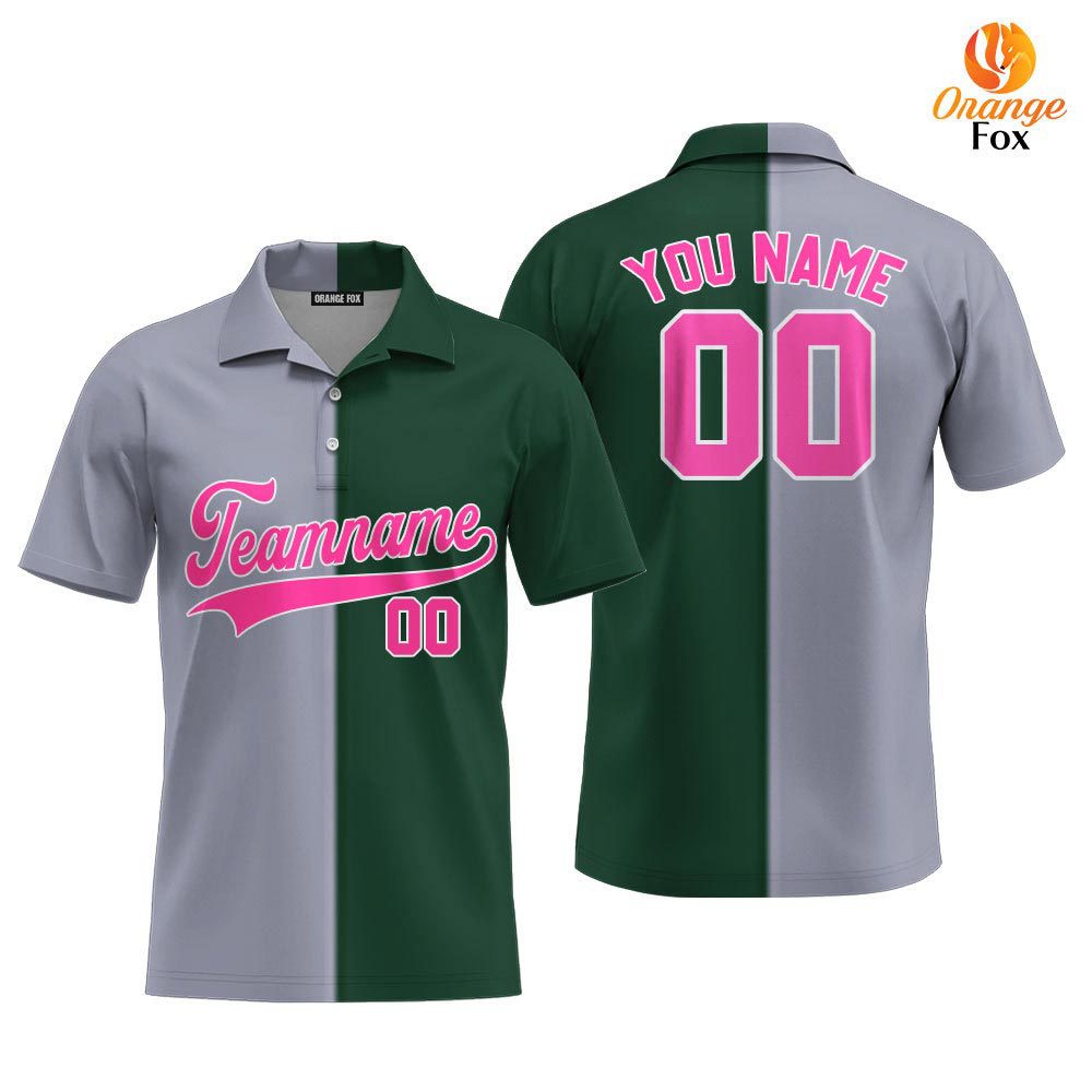 Custom Gray Kelly Green Pink Split Fashion Custom Polo Shirt For Men