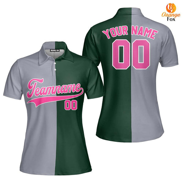 Custom Gray Kelly Green Pink Split Fashion Custom Polo Shirt For Women