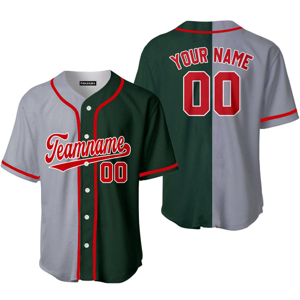 Custom Gray Kelly Green Red Split Fashion Baseball Jerseys For Men & Women