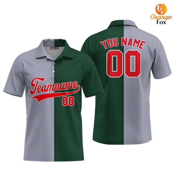 Custom Gray Kelly Green Red Split Fashion Custom Polo Shirt For Men