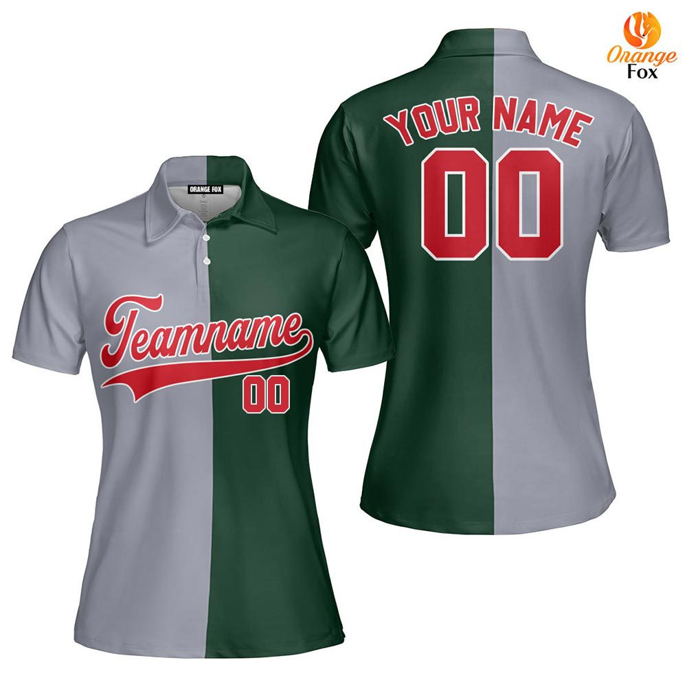 Custom Gray Kelly Green Red Split Fashion Custom Polo Shirt For Women