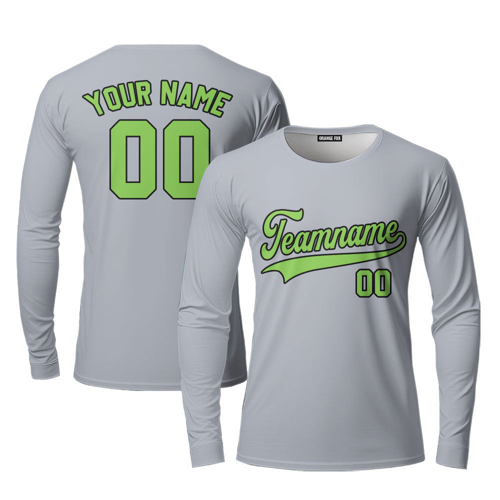 Custom Gray Neon Green - Black Custom Long Sleeve T-Shirt For Men & Women