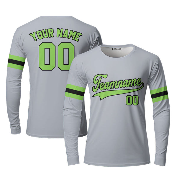 Custom Gray Neon Green - Black Custom Long Sleeve T-Shirt For Men & Women