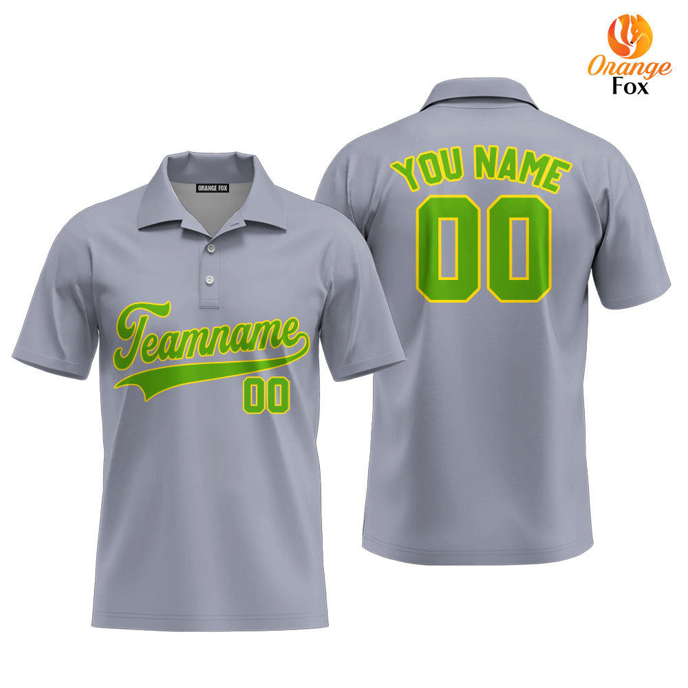 Custom Gray Neon Green - Gold Custom Polo Shirt For Men