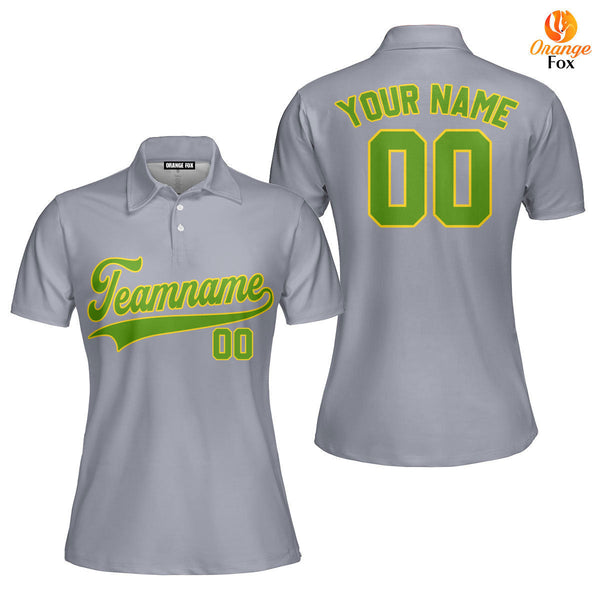 Custom Gray Neon Green - Gold Custom Polo Shirt For Women