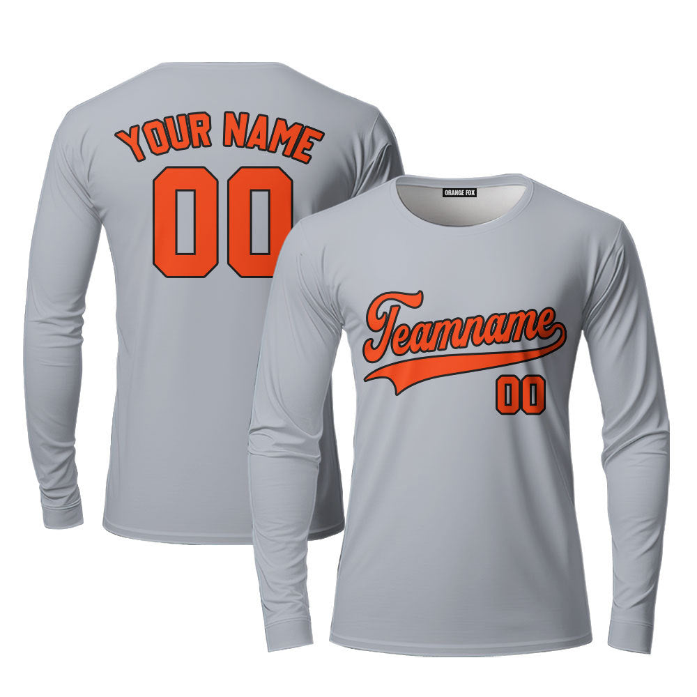 Custom Gray Orange - Black Custom Long Sleeve T-Shirt For Men & Women