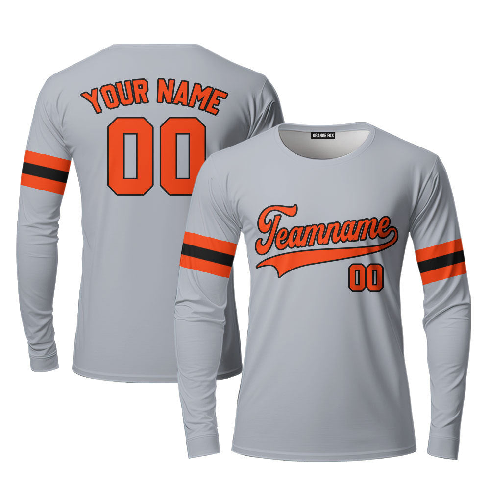 Custom Gray Orange - Black Custom Long Sleeve T-Shirt For Men & Women