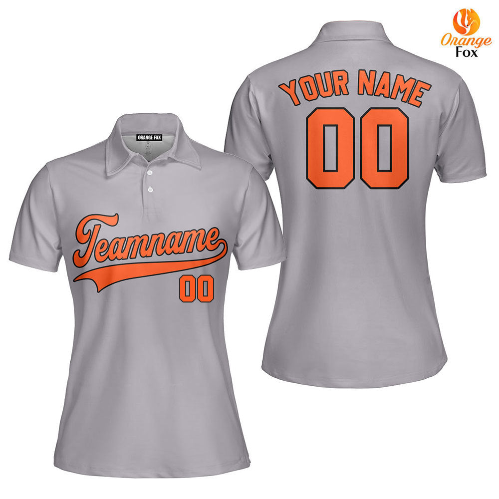 Custom Gray Orange - Black Custom Polo Shirt For Women