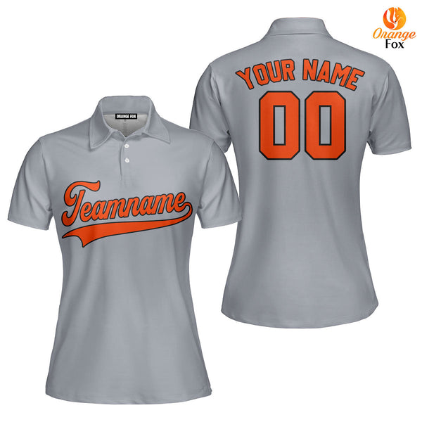 Custom Gray Orange - Black Custom Polo Shirt For Women