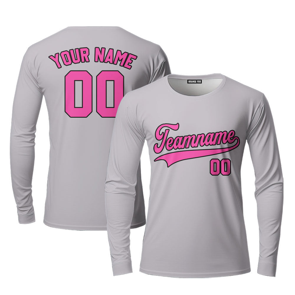 Custom Gray Pink - Black Custom Long Sleeve T-Shirt For Men & Women