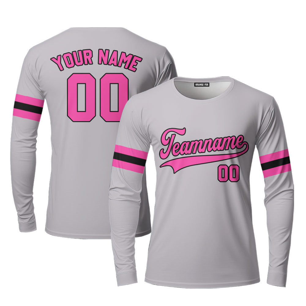 Custom Gray Pink - Black Custom Long Sleeve T-Shirt For Men & Women