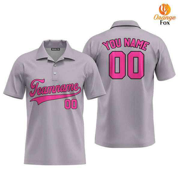 Custom Gray Pink - Black Custom Polo Shirt For Men