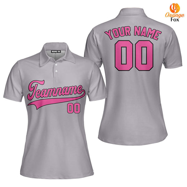 Custom Gray Pink - Black Custom Polo Shirt For Women