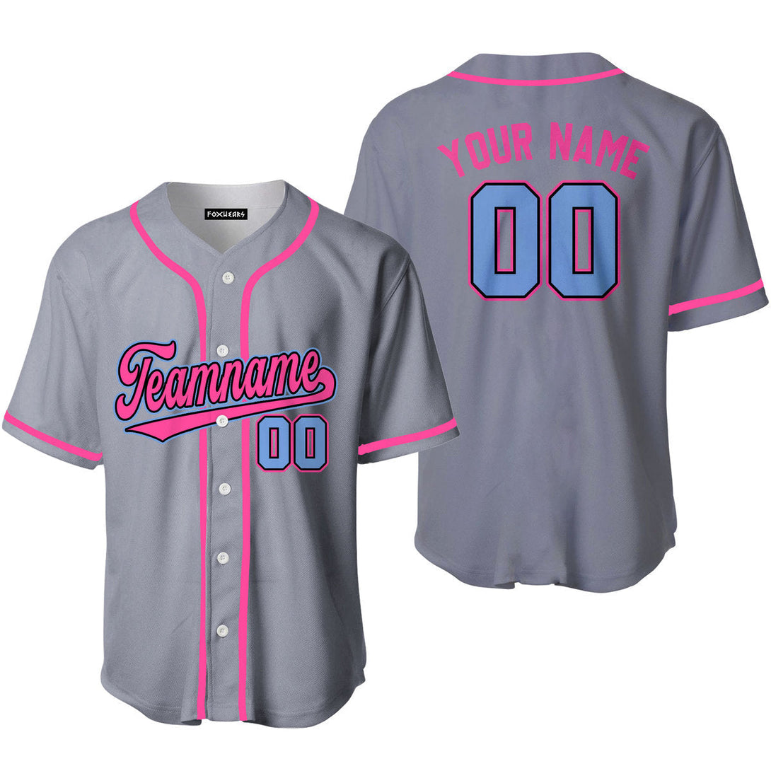 Custom Gray Pink Light Blue Custom Baseball Jerseys For Men & Women