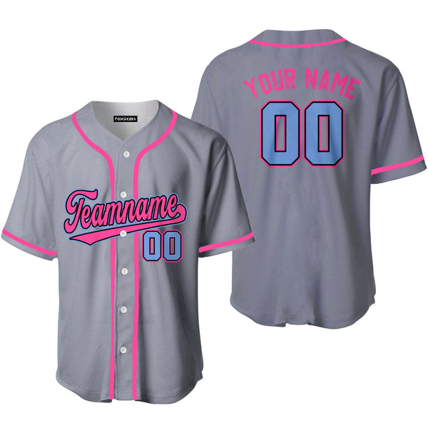 Custom Gray Pink Light Blue Custom Baseball Jerseys For Men & Women