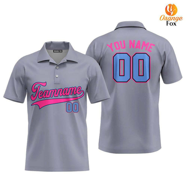 Custom Gray Pink Light Blue Custom Polo Shirt For Men