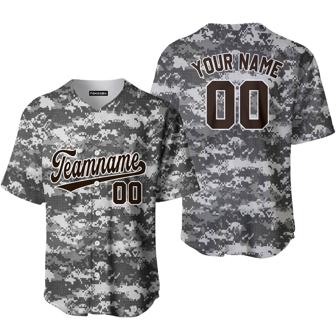 Custom Gray Pixel USA Camoflage Brown White Baseball Jerseys For Men & Women