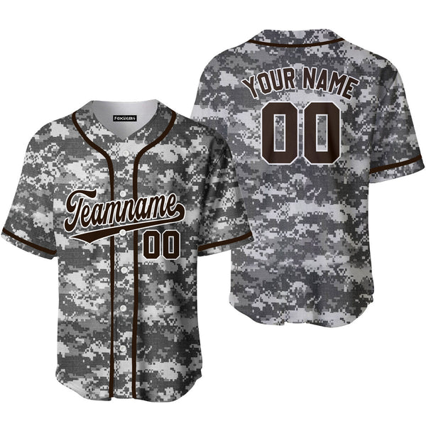 Custom Gray Pixel USA Camoflage Brown White Baseball Jerseys For Men & Women