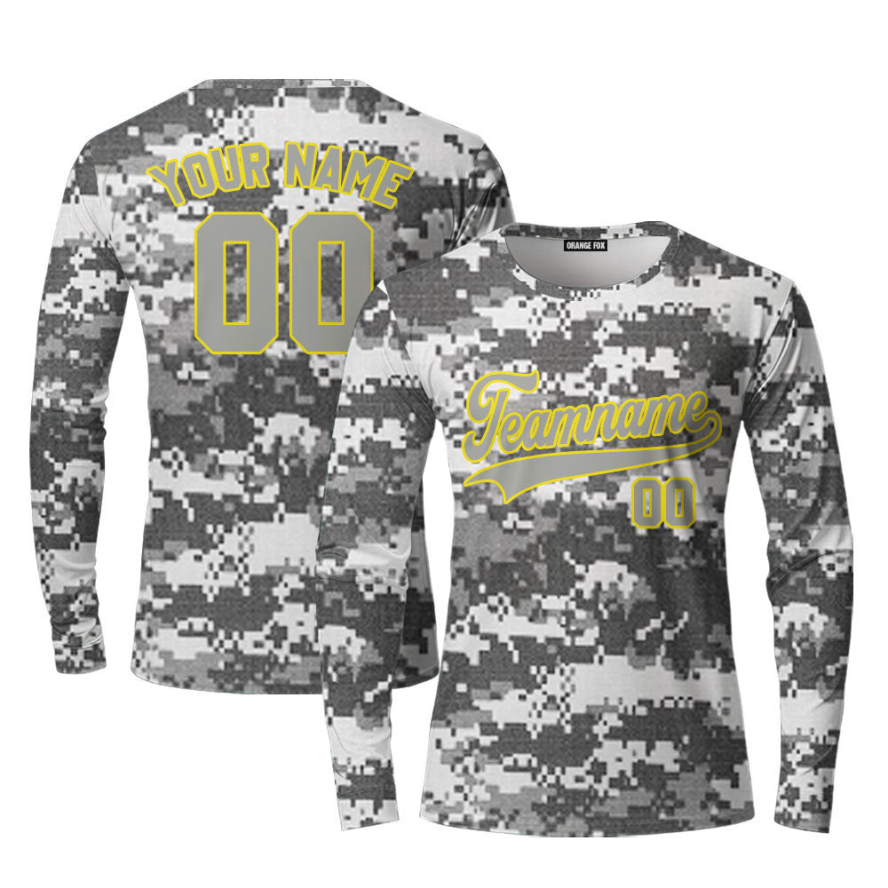 Custom Gray Pixel USA Camoflage Brown White Custom Long Sleeve T-Shirt For Men & Women