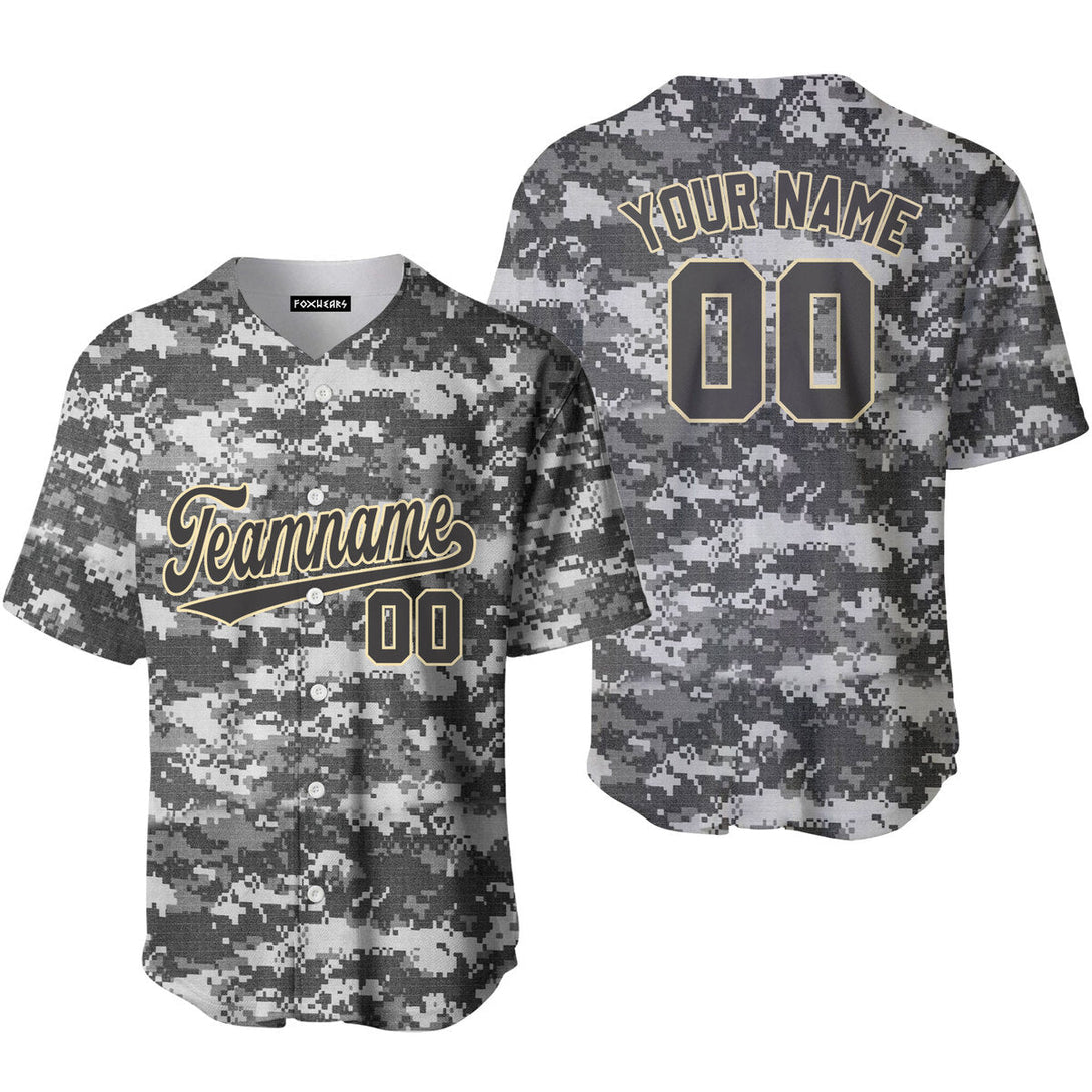 Custom Gray Pixel USA Camoflage Gray Cream Baseball Jerseys For Men & Women