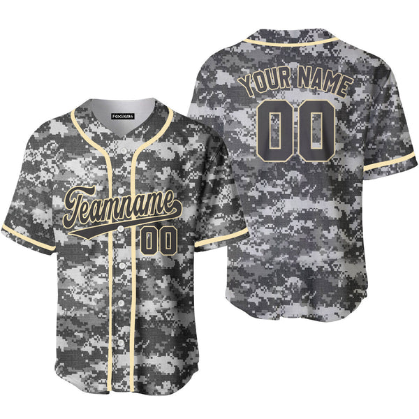 Custom Gray Pixel USA Camoflage Gray Cream Baseball Jerseys For Men & Women