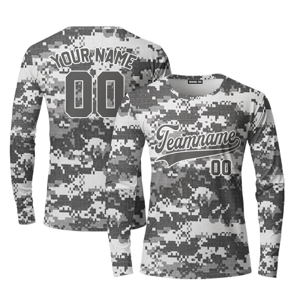 Custom Gray Pixel USA Camoflage Gray Cream Custom Long Sleeve T-Shirt For Men & Women