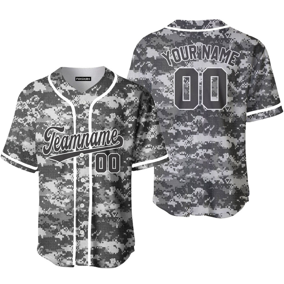 Custom Gray Pixel USA Camoflage Gray White Baseball Jerseys For Men & Women