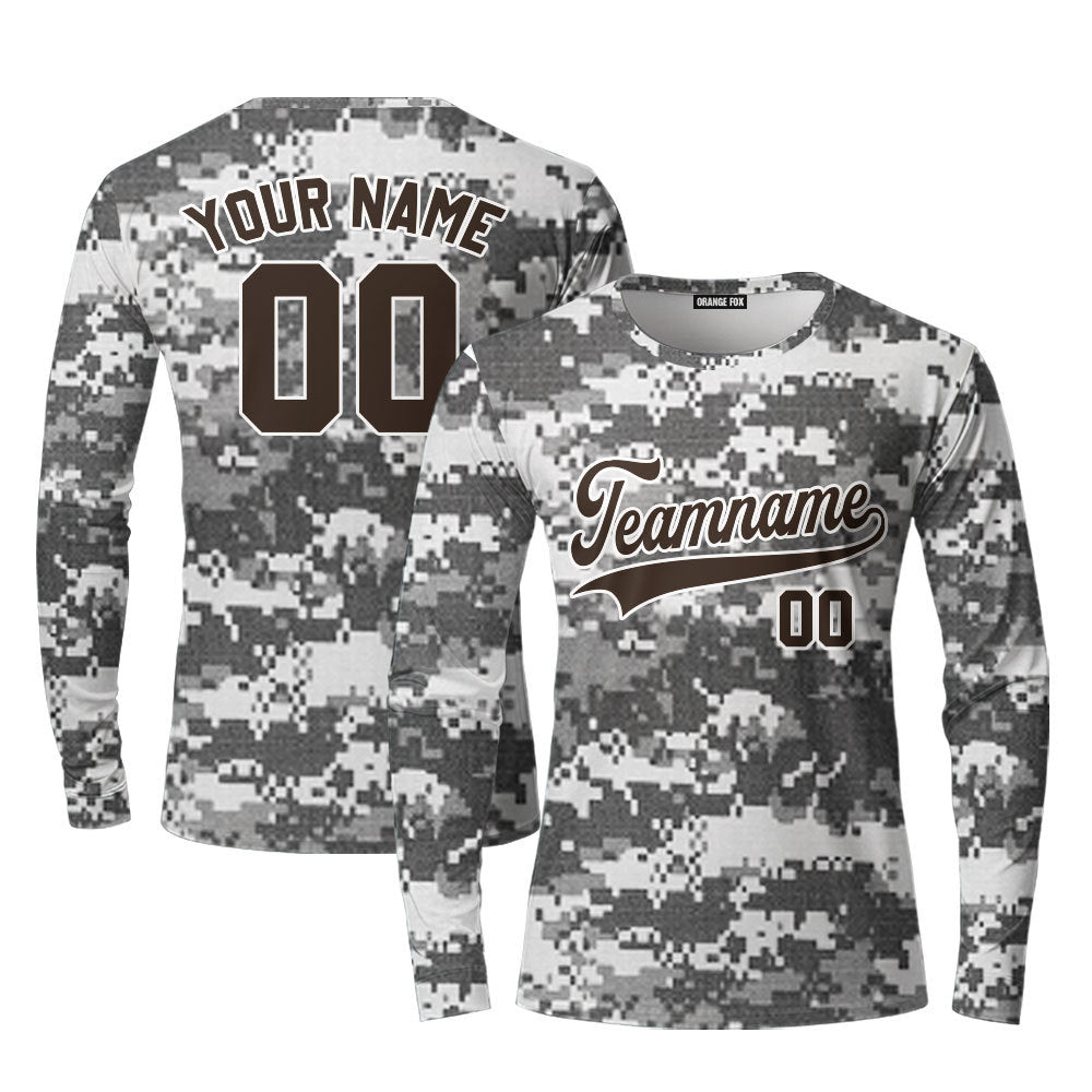 Custom Gray Pixel USA Camoflage Gray White Custom Long Sleeve T-Shirt For Men & Women