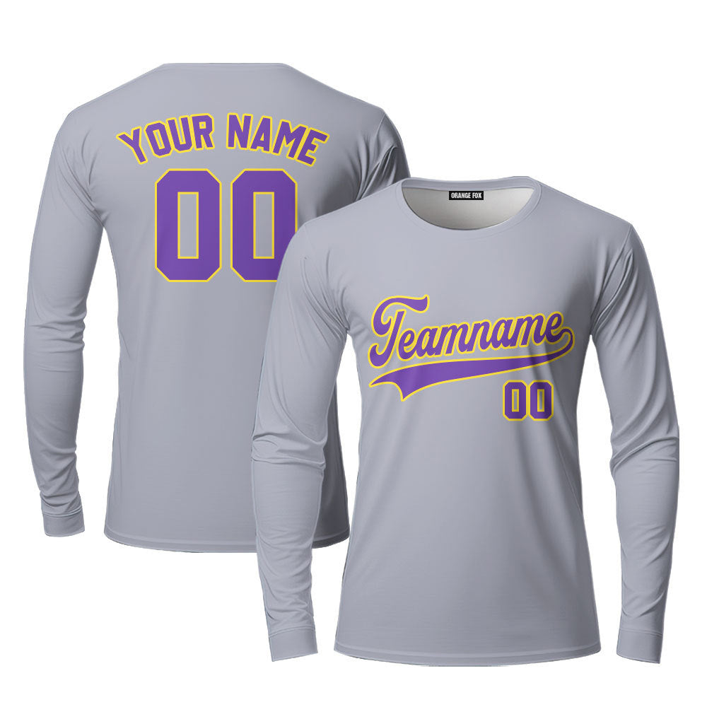 Custom Gray Purple - Gold Custom Long Sleeve T-Shirt For Men & Women