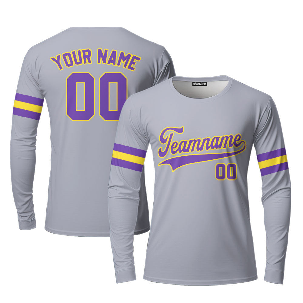 Custom Gray Purple - Gold Custom Long Sleeve T-Shirt For Men & Women