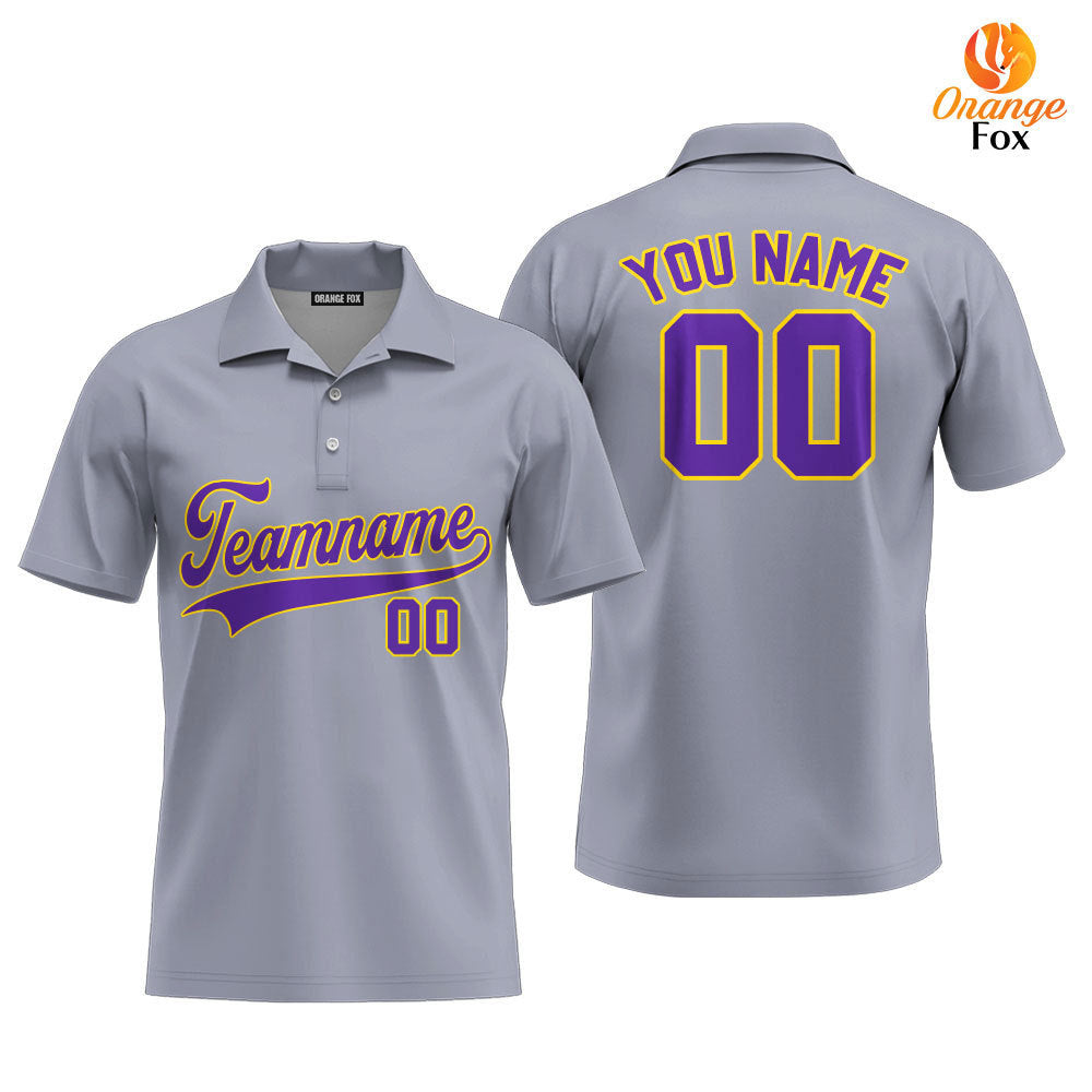 Custom Gray Purple - Gold Custom Polo Shirt For Men