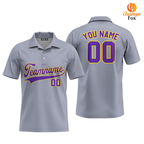 Custom Gray Purple - Gold Custom Polo Shirt For Men