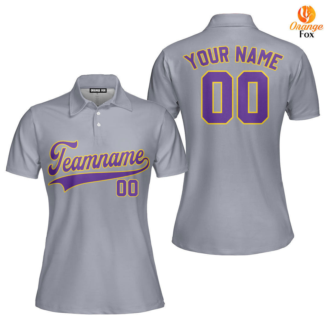 Custom Gray Purple - Gold Custom Polo Shirt For Women