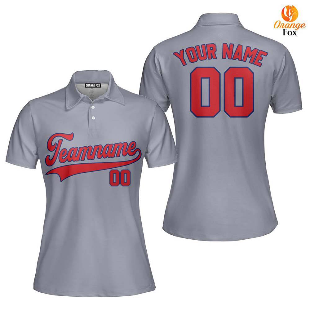 Custom Gray Red Dard Blue Custom Polo Shirt For Women