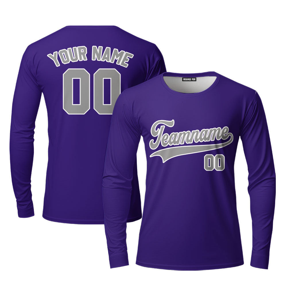 Custom Gray White And Purple Custom Long Sleeve T-Shirt For Men & Women