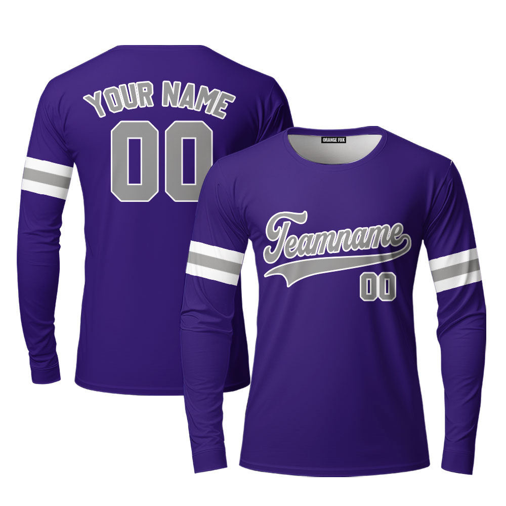 Custom Gray White And Purple Custom Long Sleeve T-Shirt For Men & Women