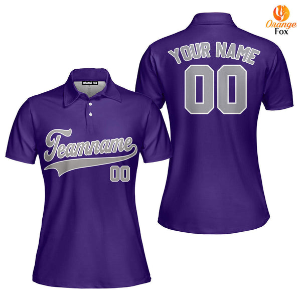 Custom Gray White And Purple Custom Polo Shirt For Women