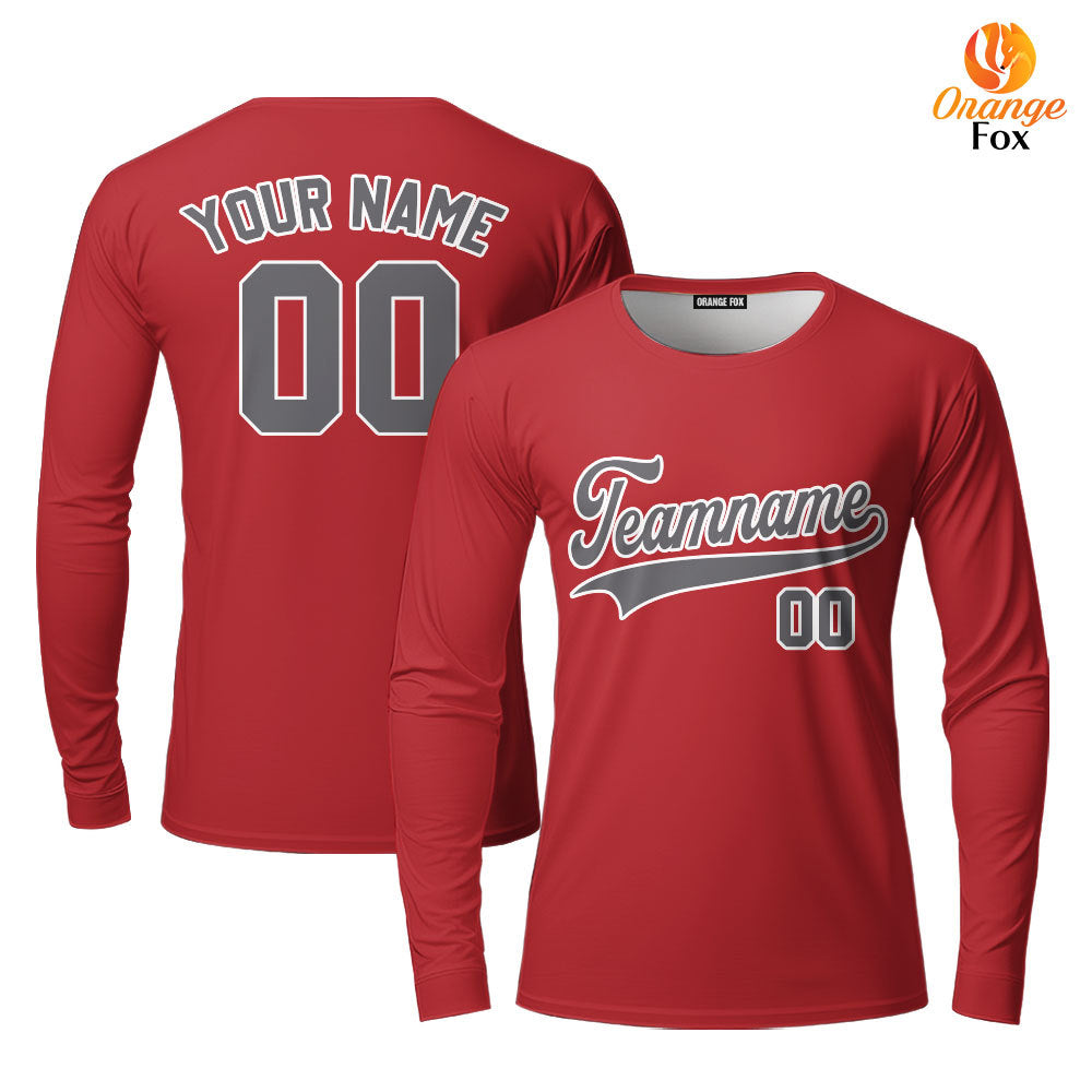 Custom Gray White And Red Custom Long Sleeve T-Shirt For Men & Women