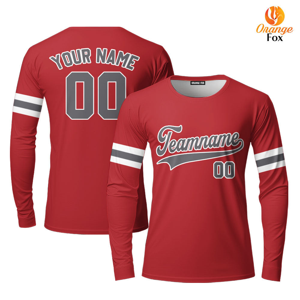 Custom Gray White And Red Custom Long Sleeve T-Shirt For Men & Women