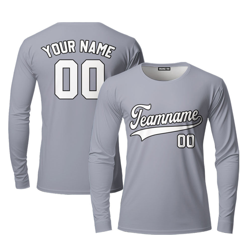 Custom Gray White - Black Custom Long Sleeve T-Shirt For Men & Women