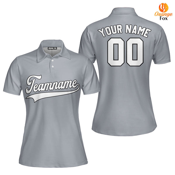 Custom Gray White - Black Custom Polo Shirt For Women