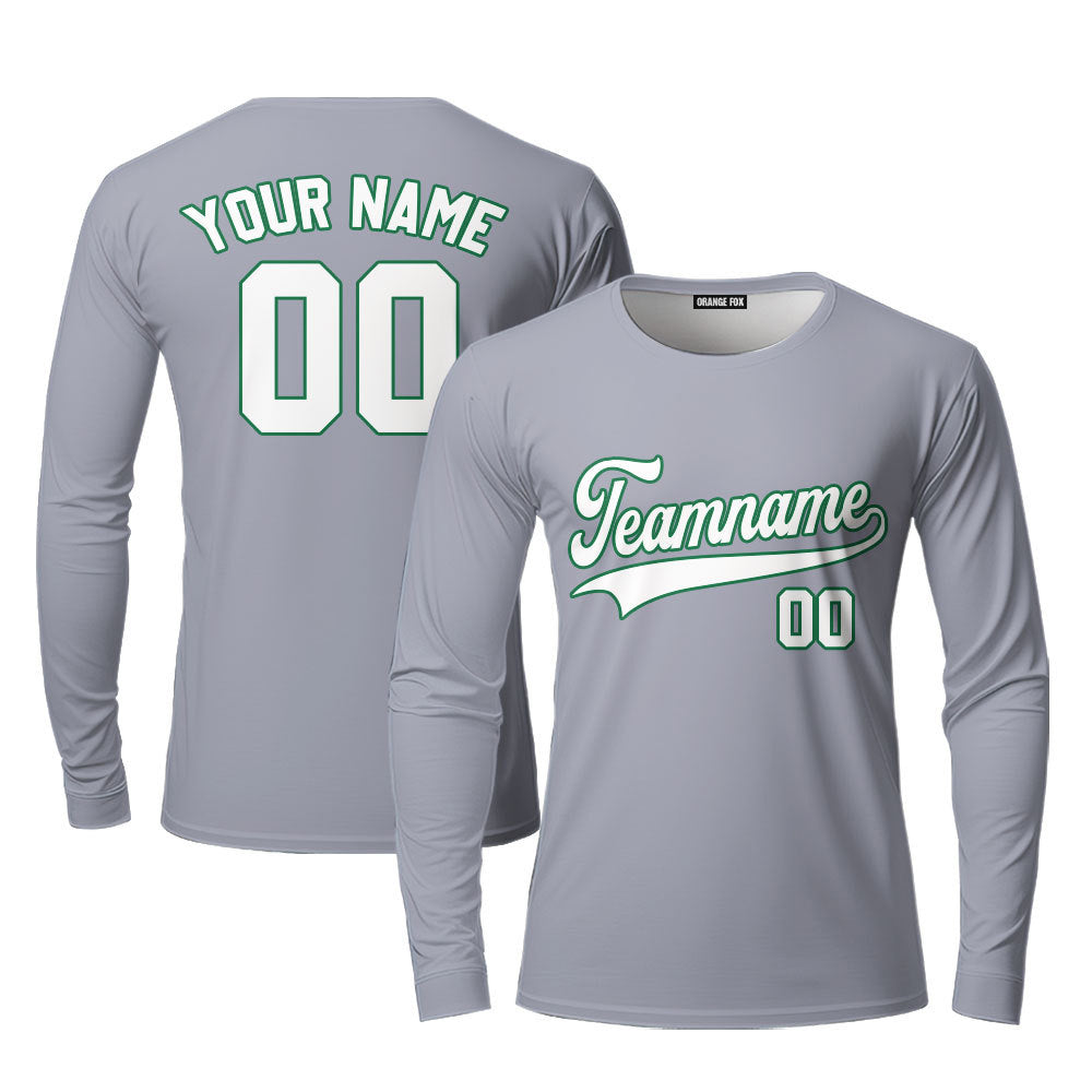 Custom Gray White - Kelly Green Custom Long Sleeve T-Shirt For Men & Women