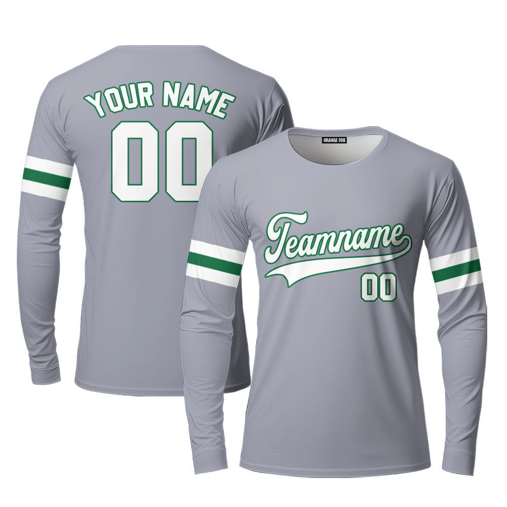 Custom Gray White - Kelly Green Custom Long Sleeve T-Shirt For Men & Women