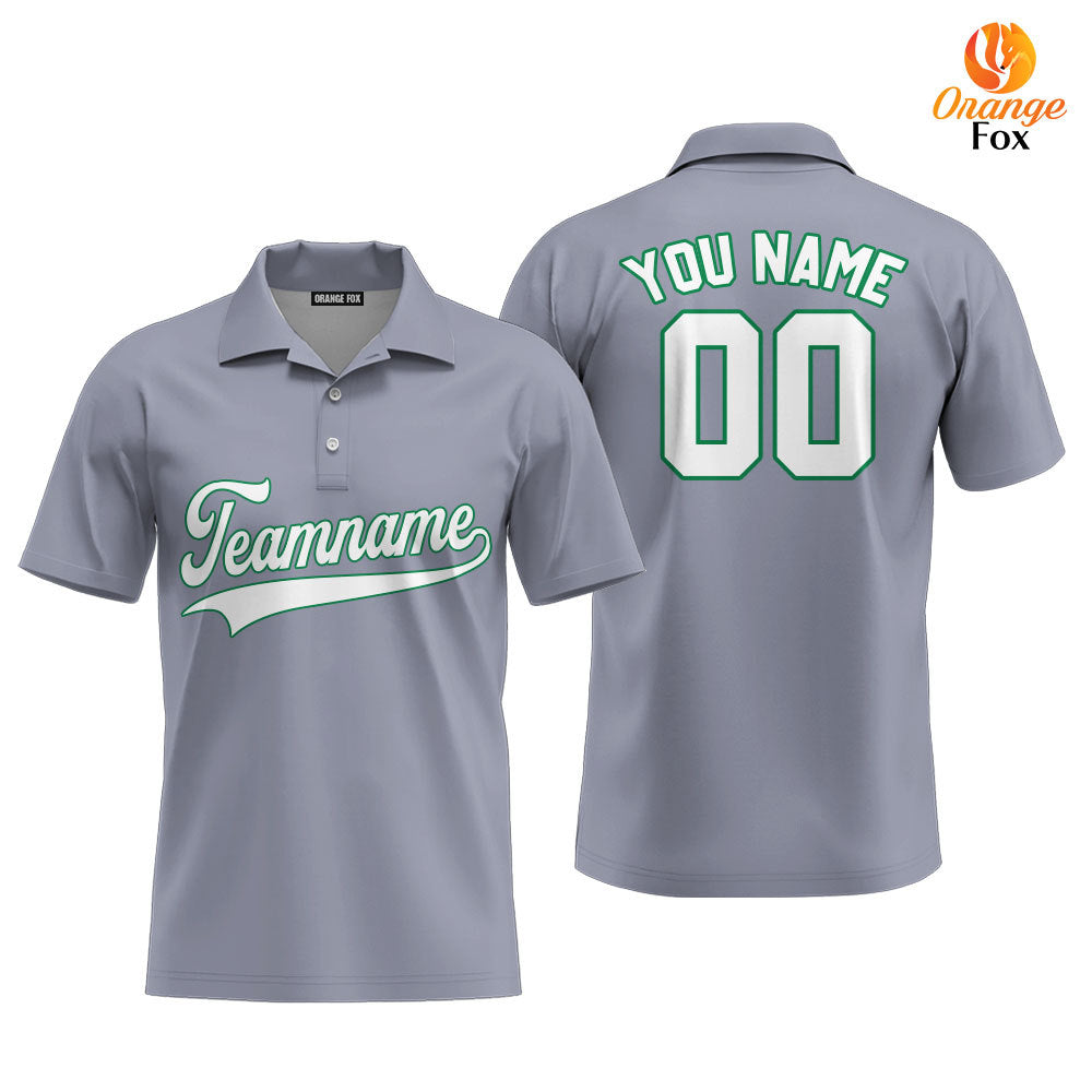 Custom Gray White - Kelly Green Custom Polo Shirt For Men