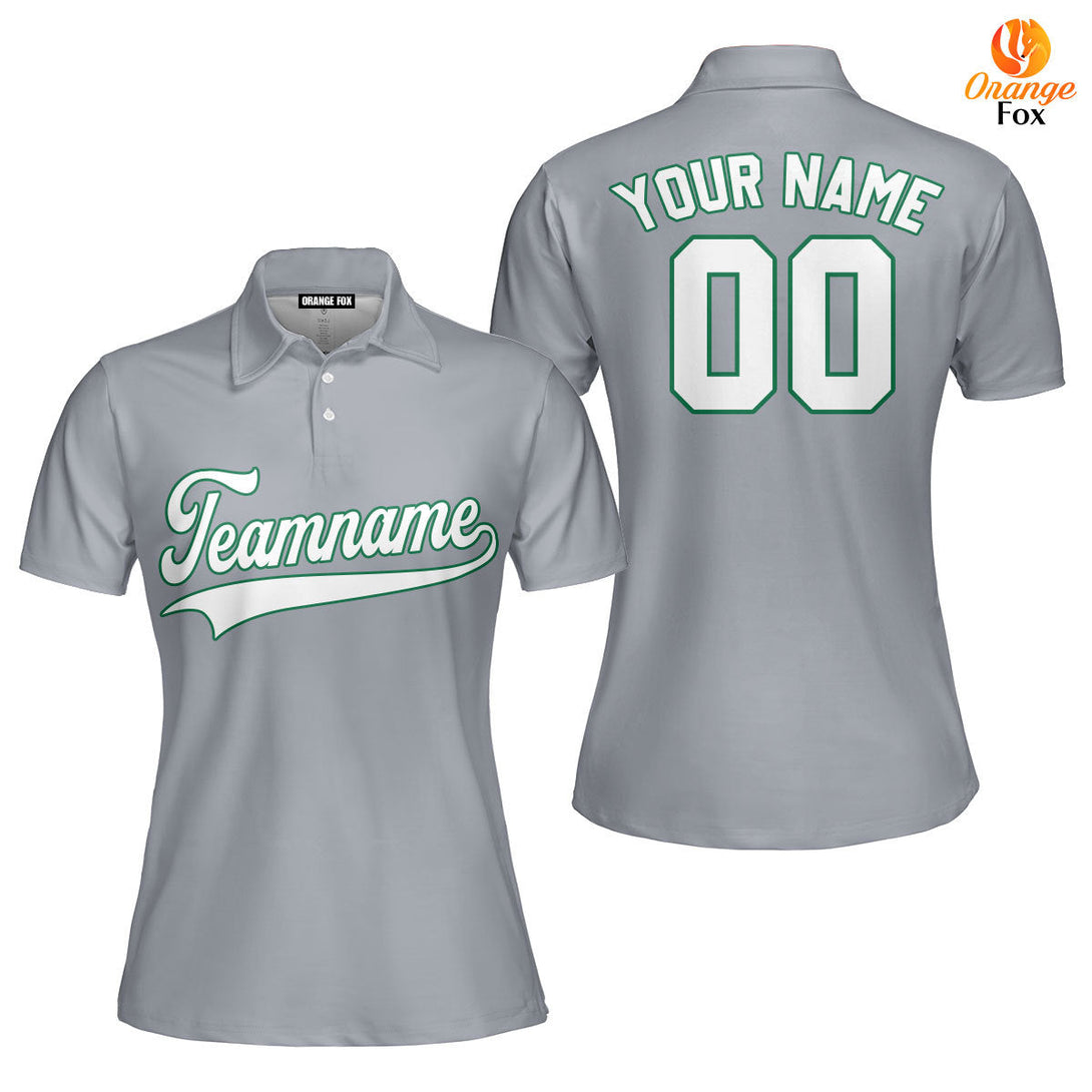 Custom Gray White - Kelly Green Custom Polo Shirt For Women