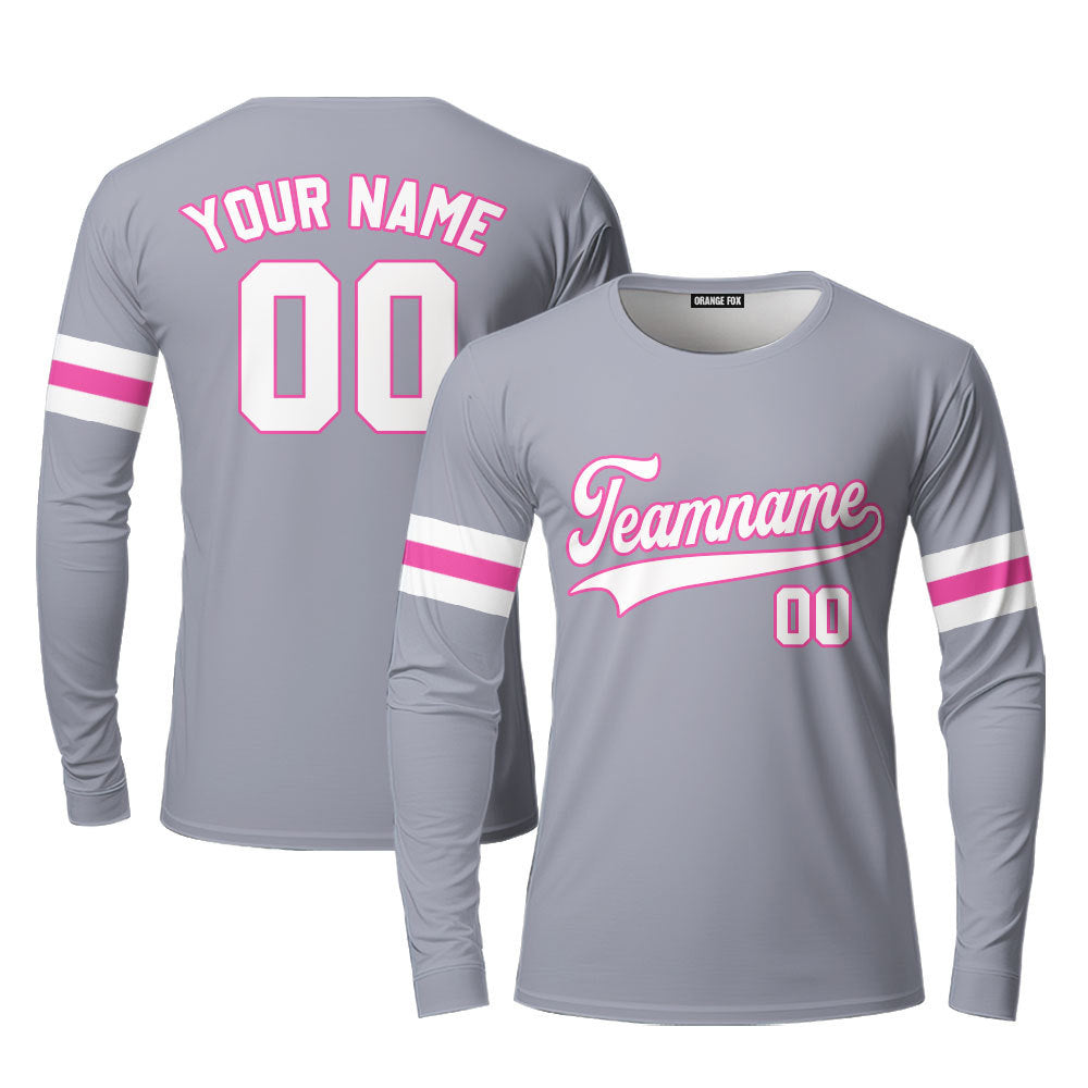 Custom Gray White - Pink Custom Long Sleeve T-Shirt For Men & Women